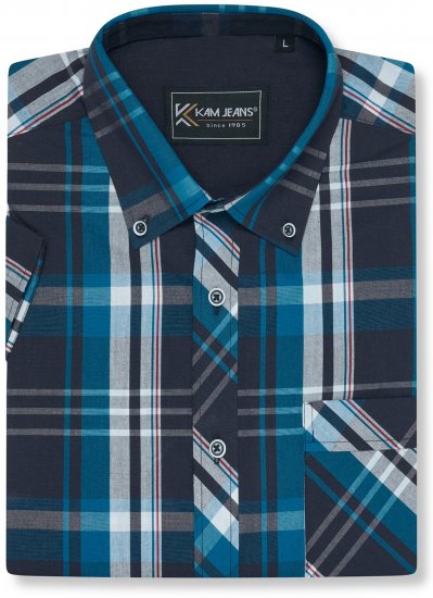 Kam Jeans 6380 Casual Checked Short Sleeve Shirt Navy - Kurzarmhemden - Herren Kurzarmhemden Große Größen