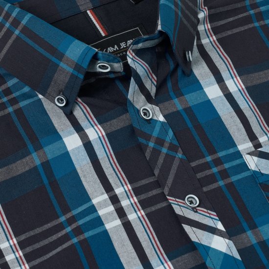 Kam Jeans 6380 Casual Checked Short Sleeve Shirt Navy - Kurzarmhemden - Herren Kurzarmhemden Große Größen