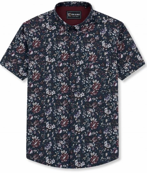 Kam Jeans 6387 Floral Print Short Sleeve Shirt Navy - Kurzarmhemden - Herren Kurzarmhemden Große Größen