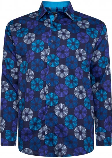 Kam Jeans 6071 Record Print Long Sleeve Shirt Navy - Herrenhemden - Herrenhemden in großen Größen
