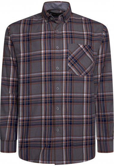 Kam Jeans 6350 Casual Gingham Check Shirt Long Sleeve Grey - Herrenhemden - Herrenhemden in großen Größen