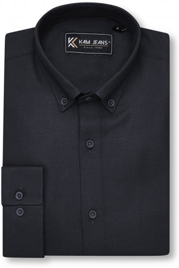 Kam Jeans 6357 Dobby Weave Shirt Black - Herrenhemden - Herrenhemden in großen Größen