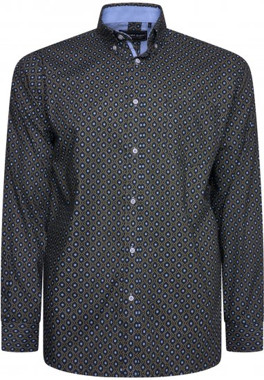 Kam Jeans 6362 All Over Eye Print Long Sleeve Navy - Herrenhemden - Herrenhemden in großen Größen
