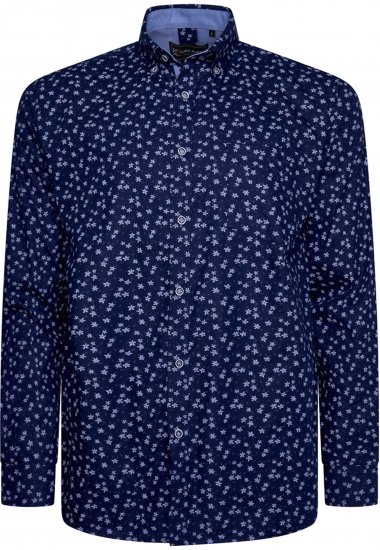Kam Jeans 6364 All Over Floral Print Long Sleeve Shirt Navy - Herrenhemden - Herrenhemden in großen Größen