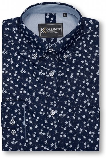 Kam Jeans 6364 All Over Floral Print Long Sleeve Shirt Navy - Herrenhemden - Herrenhemden in großen Größen