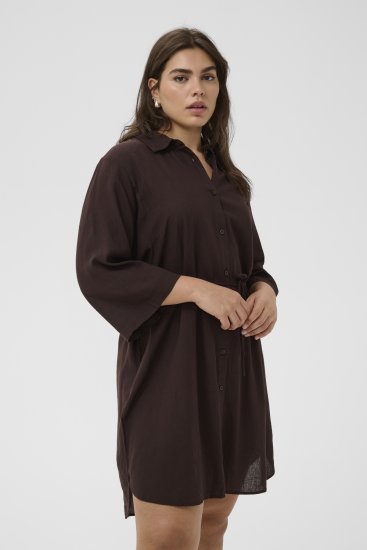Kaffe Curve Mille Short Shirt Dress Black Coffee Brown - Minikleider - 