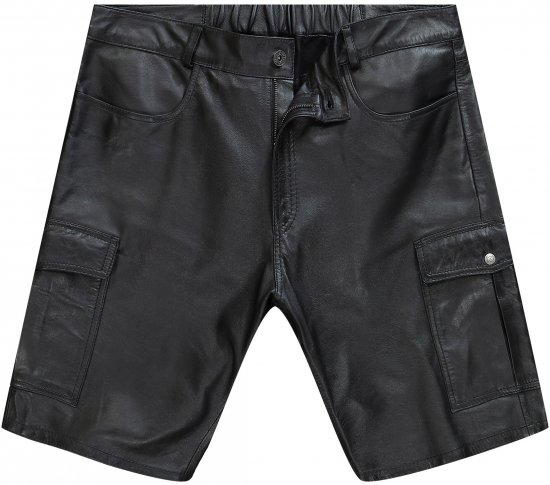 JP1880 Leather Shorts Cargo Pockets Lamb Nappa Leather Black - Herrenshorts - Herrenshorts in großen Größen