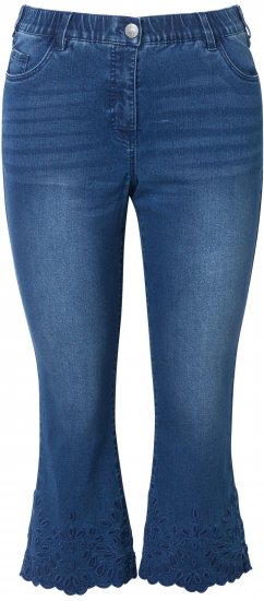 Ulla Popken Cropped Flared Eyelet Jeans Denim Blue - Jeans & Hosen in Großen Größen – Plus Size Damenmode - 