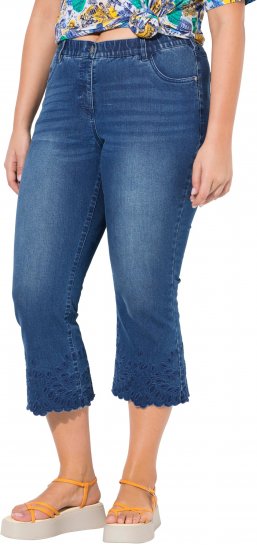 Ulla Popken Cropped Flared Eyelet Jeans Denim Blue - Jeans & Hosen in Großen Größen – Plus Size Damenmode - Jeans & Hosen, EU 42–70