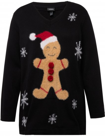 Ulla Popken Gingerbread Man Christmas Sweater Black - Hoodies & Sweatshirts - Kuschelige Sweatshirts & Strick