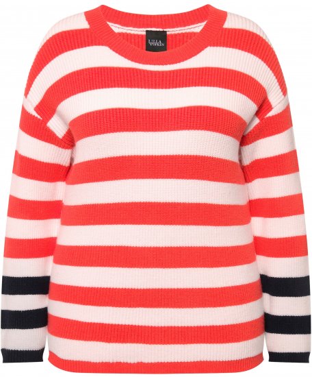 Ulla Popken Mixed Stripe Long Sleeve Sweater Hibiscus Red - Hoodies & Sweatshirts - 