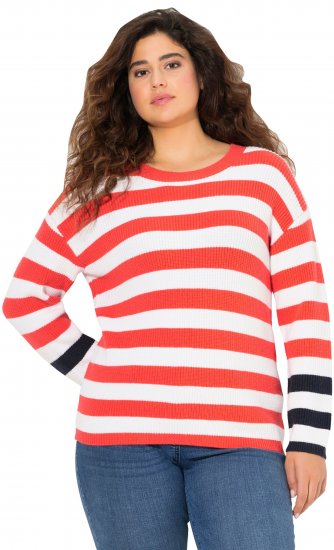 Ulla Popken Mixed Stripe Long Sleeve Sweater Hibiscus Red - Hoodies & Sweatshirts - 