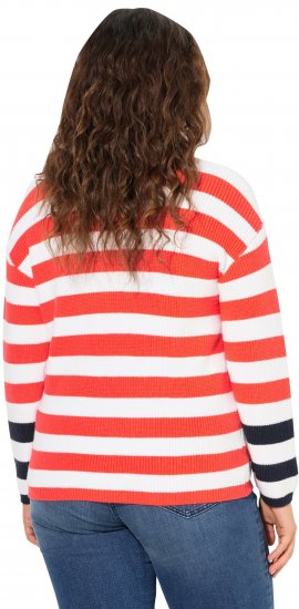 Ulla Popken Mixed Stripe Long Sleeve Sweater Hibiscus Red - Hoodies & Sweatshirts - 