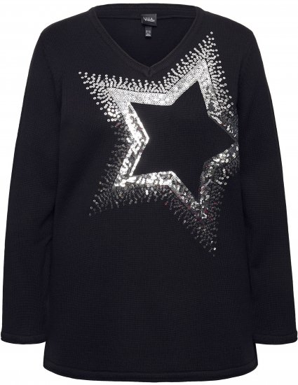 Ulla Popken Sequined Star Rolled Edge Sweater Black - Hoodies & Sweatshirts - Kuschelige Sweatshirts & Strick