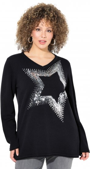 Ulla Popken Sequined Star Rolled Edge Sweater Black - Hoodies & Sweatshirts - Kuschelige Sweatshirts & Strick
