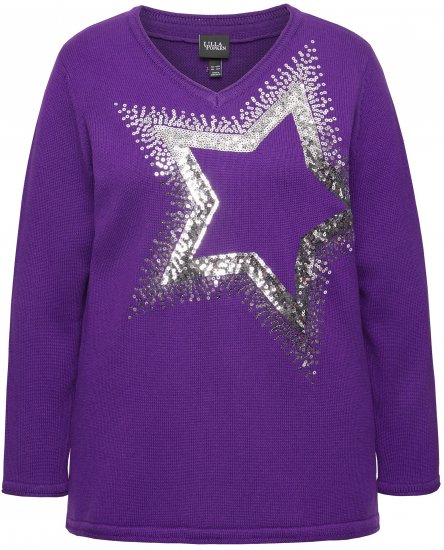 Ulla Popken Sequined Star Rolled Edge Sweater Dark Purple - Hoodies & Sweatshirts - Kuschelige Sweatshirts & Strick