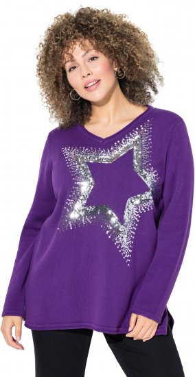 Ulla Popken Sequined Star Rolled Edge Sweater Dark Purple - Hoodies & Sweatshirts - Kuschelige Sweatshirts & Strick