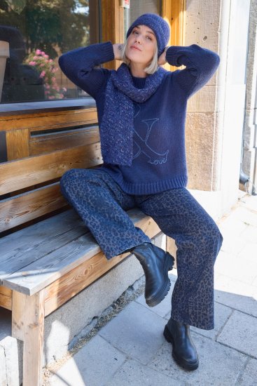 Ulla Popken Textured Glitter Embroidery Oversized Sweater Ink Blue - Hoodies & Sweatshirts - Kuschelige Sweatshirts & Strick