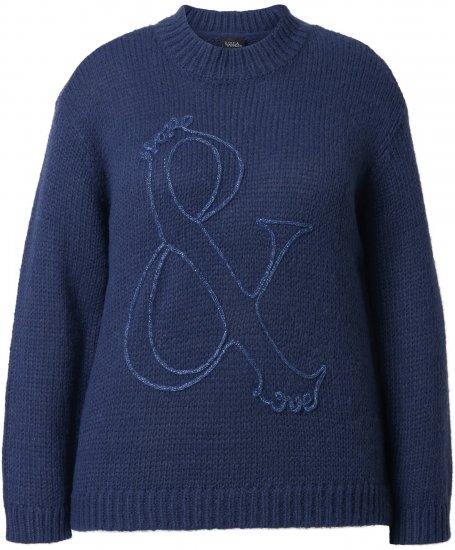 Ulla Popken Textured Glitter Embroidery Oversized Sweater Ink Blue - Hoodies & Sweatshirts - Kuschelige Sweatshirts & Strick