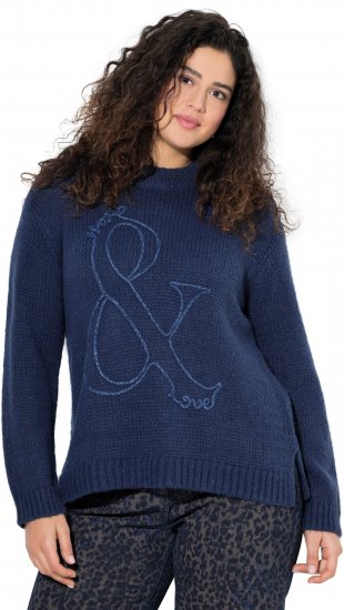 Ulla Popken Textured Glitter Embroidery Oversized Sweater Ink Blue - Hoodies & Sweatshirts - Kuschelige Sweatshirts & Strick