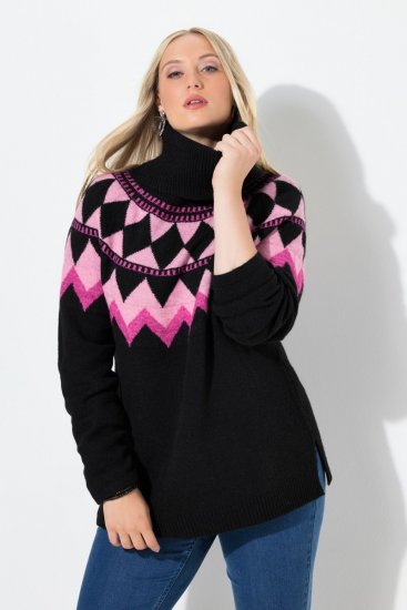 Ulla Popken Neon Alpine Pattern Long Sleeve Turtleneck Sweater Light Pink - Hoodies & Sweatshirts - Kuschelige Sweatshirts & Strick