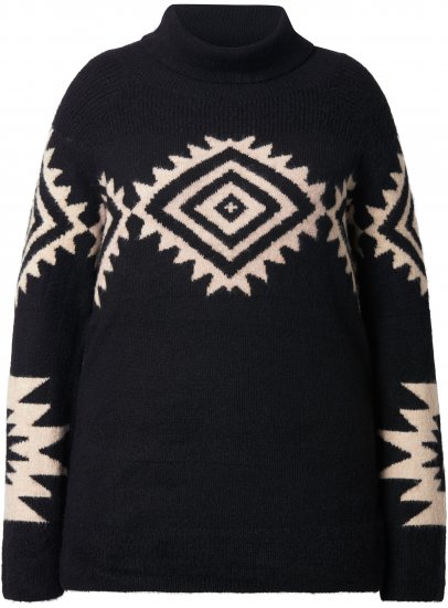 Ulla Popken Aztec Pattern Turtleneck Sweater Black - Hoodies & Sweatshirts - 
