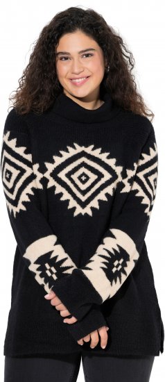 Ulla Popken Aztec Pattern Turtleneck Sweater Black - Hoodies & Sweatshirts - 