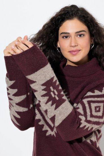 Ulla Popken Aztec Pattern Turtleneck Sweater Plum - Hoodies & Sweatshirts - Kuschelige Sweatshirts & Strick