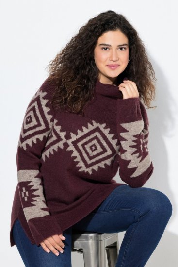 Ulla Popken Aztec Pattern Turtleneck Sweater Plum - Hoodies & Sweatshirts - Kuschelige Sweatshirts & Strick