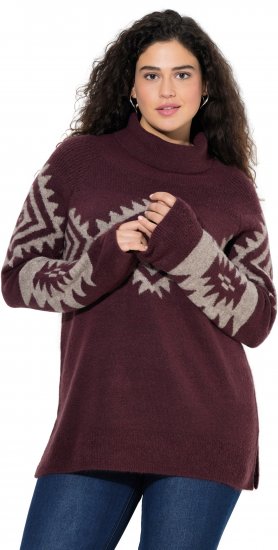 Ulla Popken Aztec Pattern Turtleneck Sweater Plum - Hoodies & Sweatshirts - Kuschelige Sweatshirts & Strick