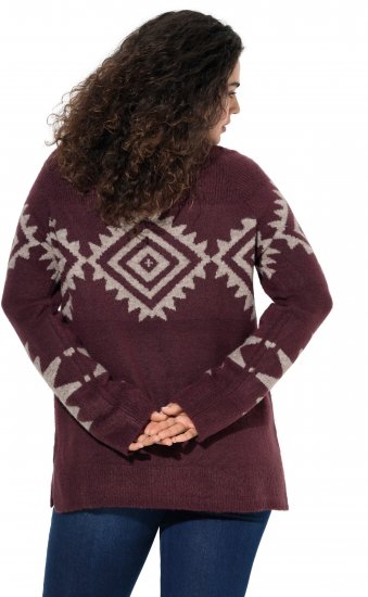 Ulla Popken Aztec Pattern Turtleneck Sweater Plum - Hoodies & Sweatshirts - Kuschelige Sweatshirts & Strick