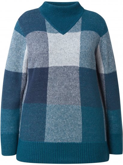 Ulla Popken Grand Check Long Sleeve Sweater Teal - Hoodies & Sweatshirts - Kuschelige Sweatshirts & Strick