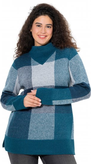 Ulla Popken Grand Check Long Sleeve Sweater Teal - Hoodies & Sweatshirts - Kuschelige Sweatshirts & Strick