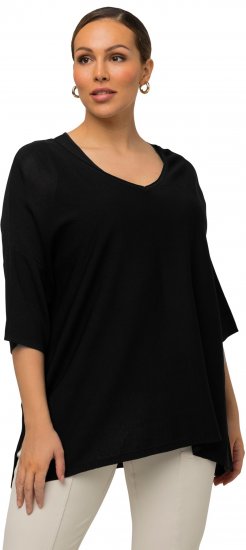 Ulla Popken Oversized 3/4 Sleeve V-Neck Sweater Black - Hoodies & Sweatshirts - 