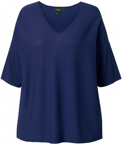 Ulla Popken Oversized 3/4 Sleeve V-Neck Sweater Navy - Hoodies & Sweatshirts - Kuschelige Sweatshirts & Strick