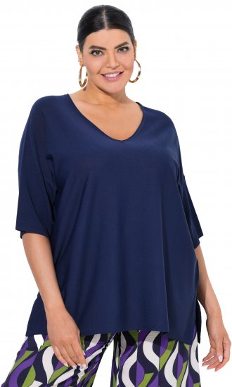 Ulla Popken Oversized 3/4 Sleeve V-Neck Sweater Navy - Hoodies & Sweatshirts - Kuschelige Sweatshirts & Strick