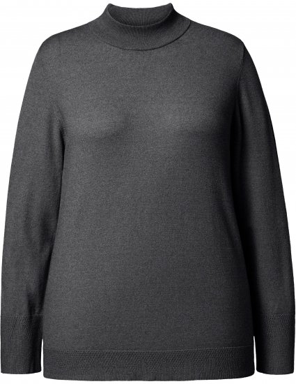 Ulla Popken Long Sleeves Mock Turtleneck Sweater Charcoal Grey Melange - Hoodies & Sweatshirts - Kuschelige Sweatshirts & Strick