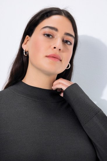 Ulla Popken Long Sleeves Mock Turtleneck Sweater Charcoal Grey Melange - Hoodies & Sweatshirts - Kuschelige Sweatshirts & Strick
