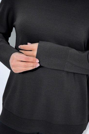 Ulla Popken Long Sleeves Mock Turtleneck Sweater Charcoal Grey Melange - Hoodies & Sweatshirts - Kuschelige Sweatshirts & Strick