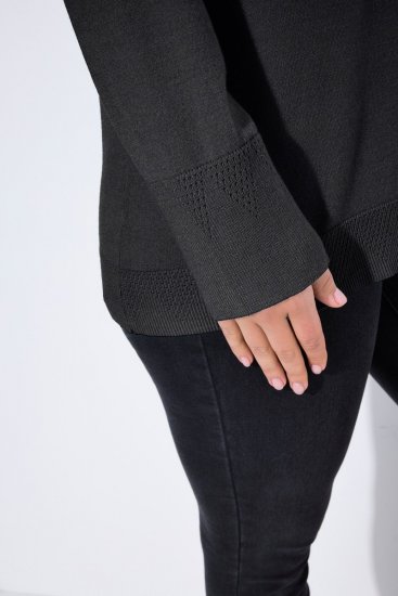 Ulla Popken Long Sleeves Mock Turtleneck Sweater Charcoal Grey Melange - Hoodies & Sweatshirts - Kuschelige Sweatshirts & Strick