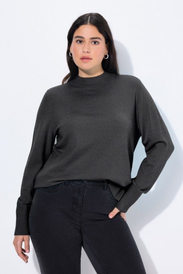 Ulla Popken Long Sleeves Mock Turtleneck Sweater Charcoal Grey Melange - Hoodies & Sweatshirts - Kuschelige Sweatshirts & Strick