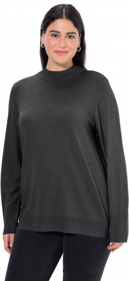 Ulla Popken Long Sleeves Mock Turtleneck Sweater Charcoal Grey Melange - Hoodies & Sweatshirts - Kuschelige Sweatshirts & Strick