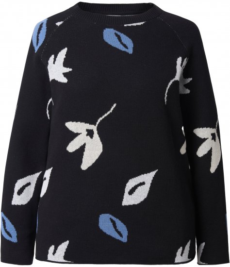 Ulla Popken Eco Cotton Leaf Pattern Long Sleeve Sweater Black - Hoodies & Sweatshirts - Kuschelige Sweatshirts & Strick