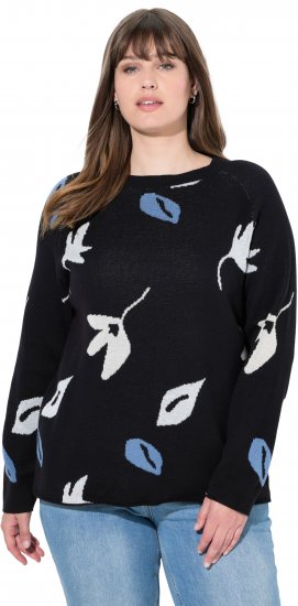 Ulla Popken Eco Cotton Leaf Pattern Long Sleeve Sweater Black - Hoodies & Sweatshirts - Kuschelige Sweatshirts & Strick