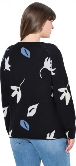 Ulla Popken Eco Cotton Leaf Pattern Long Sleeve Sweater Black - Hoodies & Sweatshirts - Kuschelige Sweatshirts & Strick