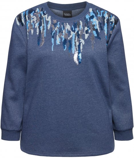 Ulla Popken Sequined Neck Long Sleeve Sweatshirt Ink Blue - Hoodies & Sweatshirts - Kuschelige Sweatshirts & Strick