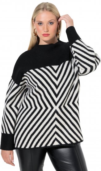 Ulla Popken Graphic Stripe Long Sleeve Turtleneck Sweater Black - Hoodies & Sweatshirts - 