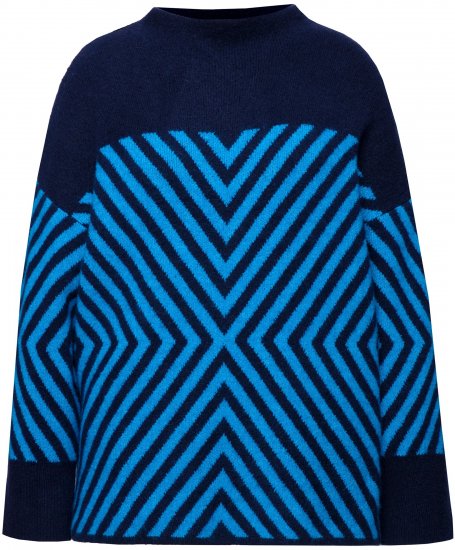 Ulla Popken Graphic Stripe Long Sleeve Turtleneck Sweater Navy - Hoodies & Sweatshirts - 