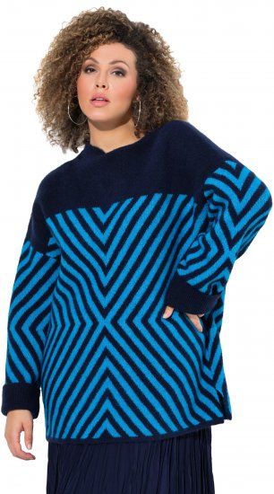 Ulla Popken Graphic Stripe Long Sleeve Turtleneck Sweater Navy - Hoodies & Sweatshirts - 