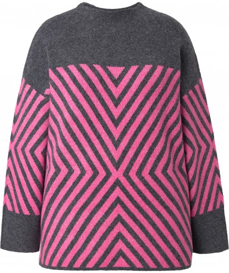 Ulla Popken Graphic Stripe Long Sleeve Turtleneck Sweater Flamingo - Hoodies & Sweatshirts - Kuschelige Sweatshirts & Strick